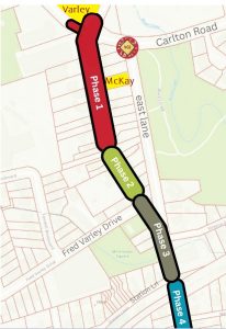 Plan of Main Street Unionville showing phases of the restoration project.